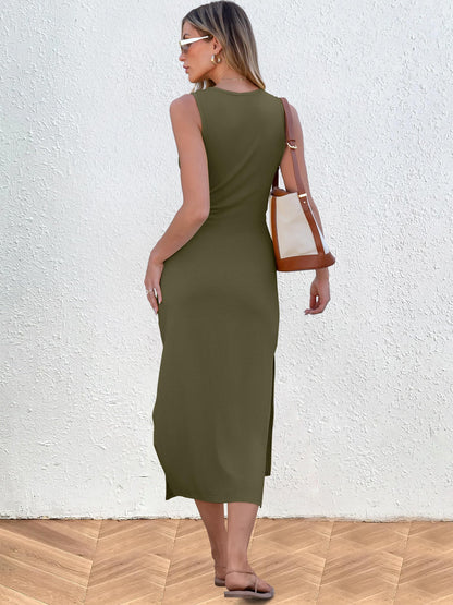 Sleeveless Tie Waist Split Tank Midi Sundress