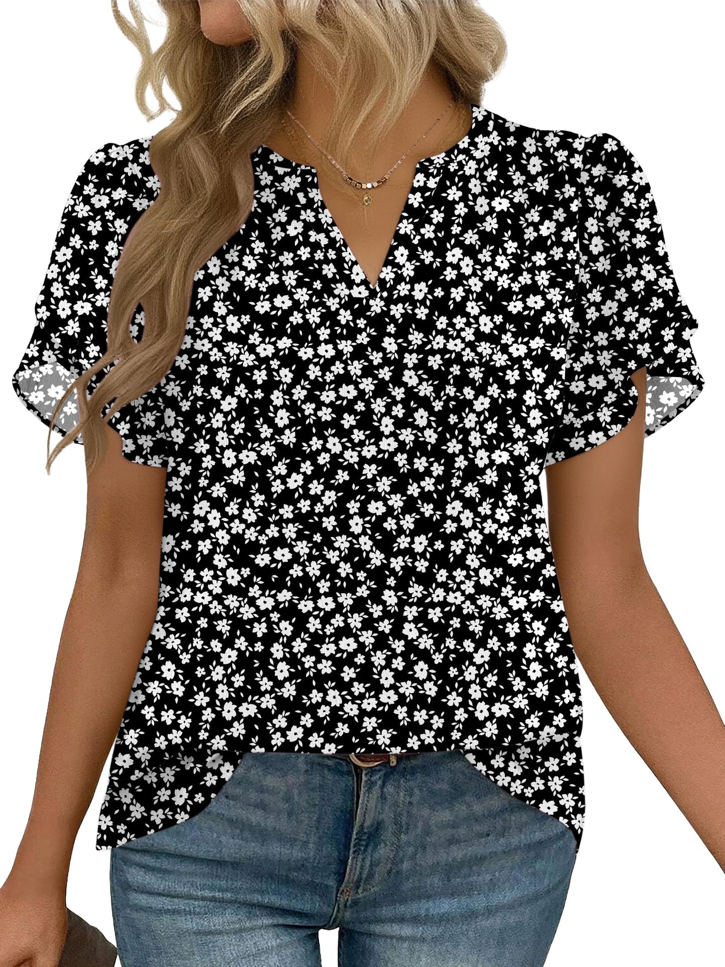 Short Sleeve V-Neck Chiffon Business Casual Blouse