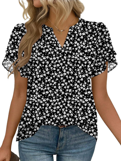 Short Sleeve V-Neck Chiffon Business Casual Blouse