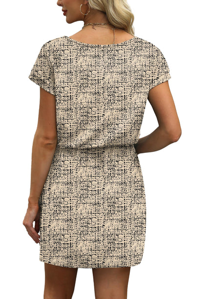V-Neck Tie Waist Casual Mini Sundress with Pockets