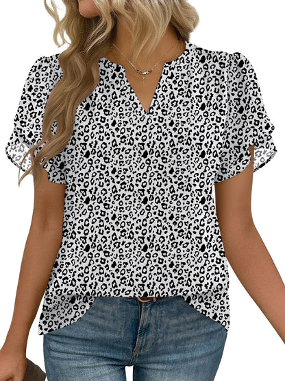 Short Sleeve V-Neck Chiffon Business Casual Blouse